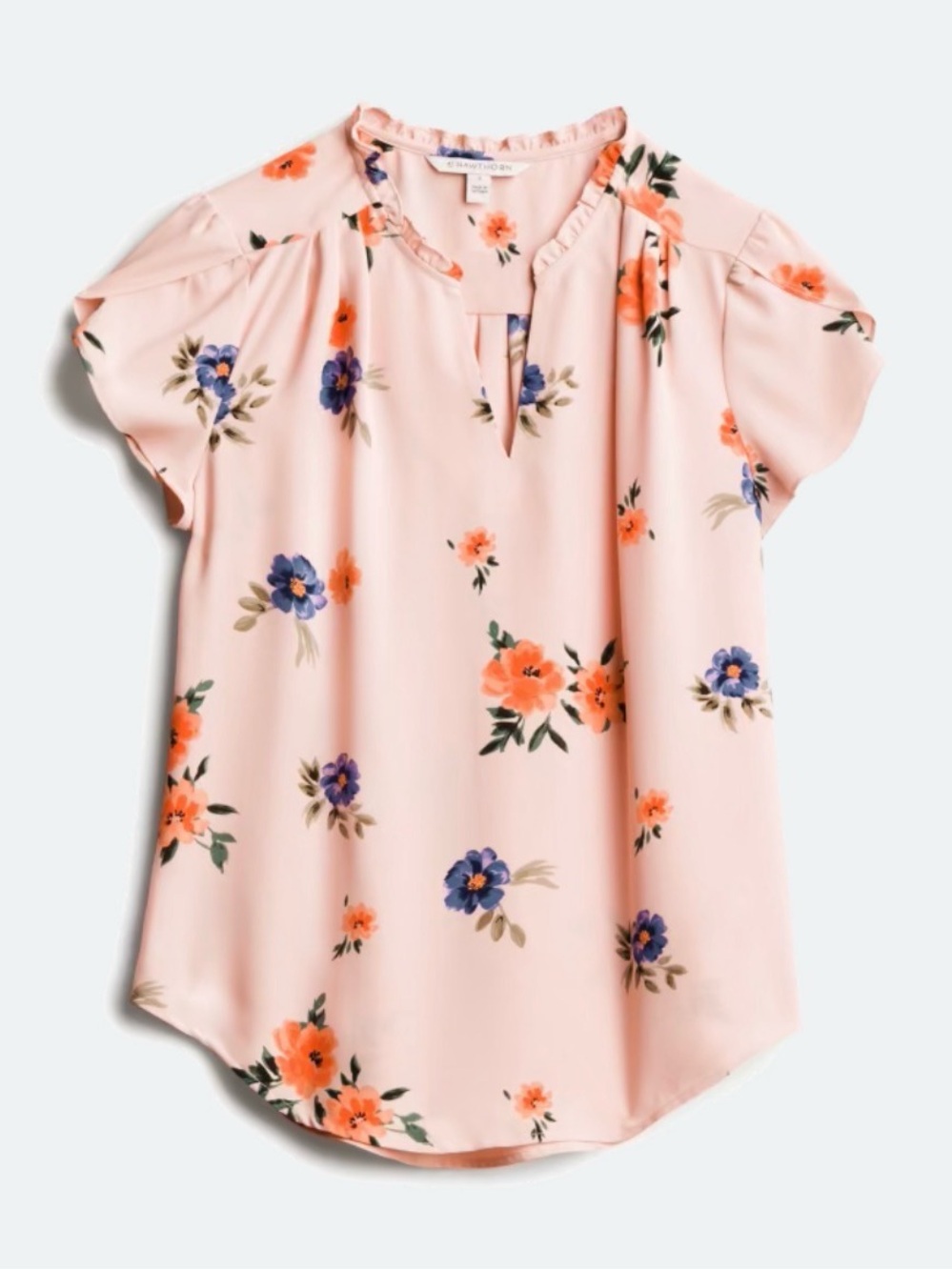 41 Hawthorn Blush Pink Floral V-Neck Flutter Sleeve Top